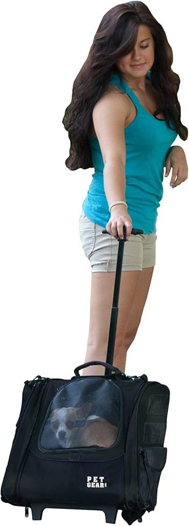 Pet Gear I-GO2 Roller Backpack, Travel Carrier, Car Seat for Cats/Dogs, Mesh Ventilation, Included Tether, Telescoping Handle, Storage Pouch, 1 Model, Available in 5 Colors